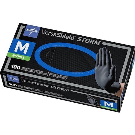 Medline VersaShield STORM, Disposable Gloves, 2.8 mil Palm, Nitrile, Powder-Free, M, 100 PK, Black MIIMG6112